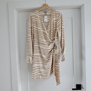 H&M Beige and White Striped Dress